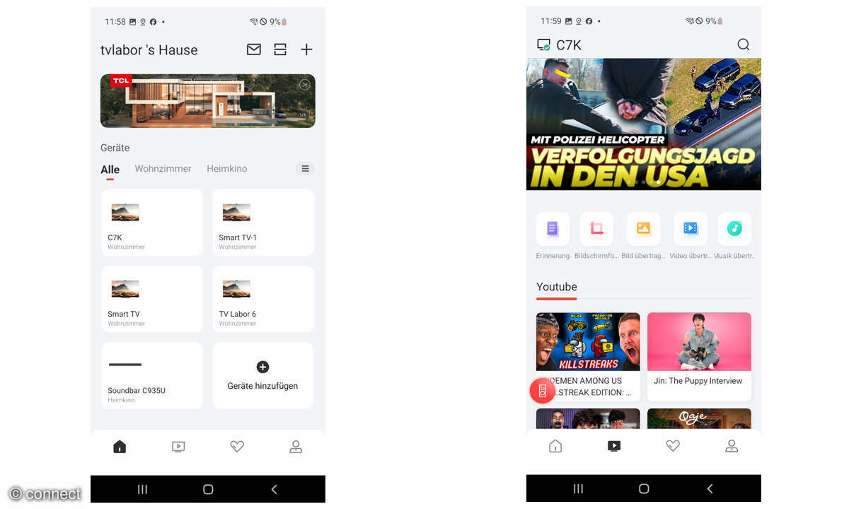TCL 65C7K im Test: Screenshots TCL Home App