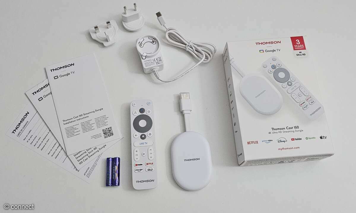 Der Lieferumfang des Thomson Go Cast 150.