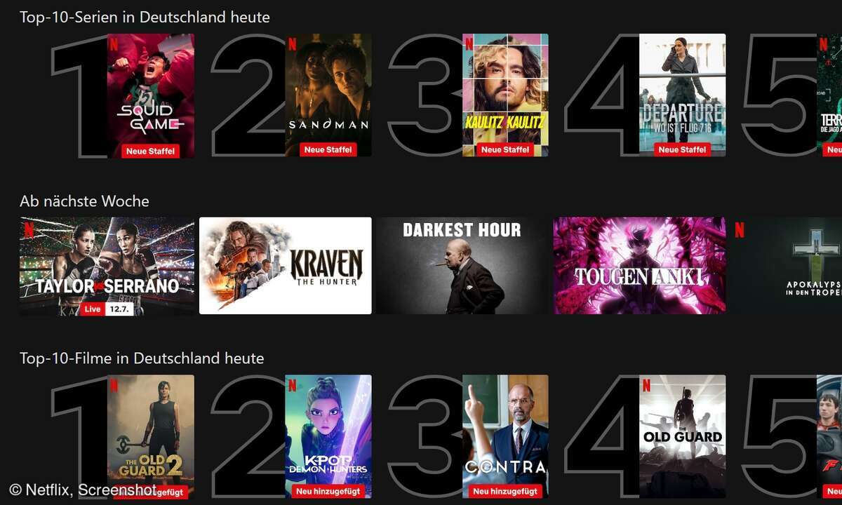 Die aktuellen Top 10 Netflix.