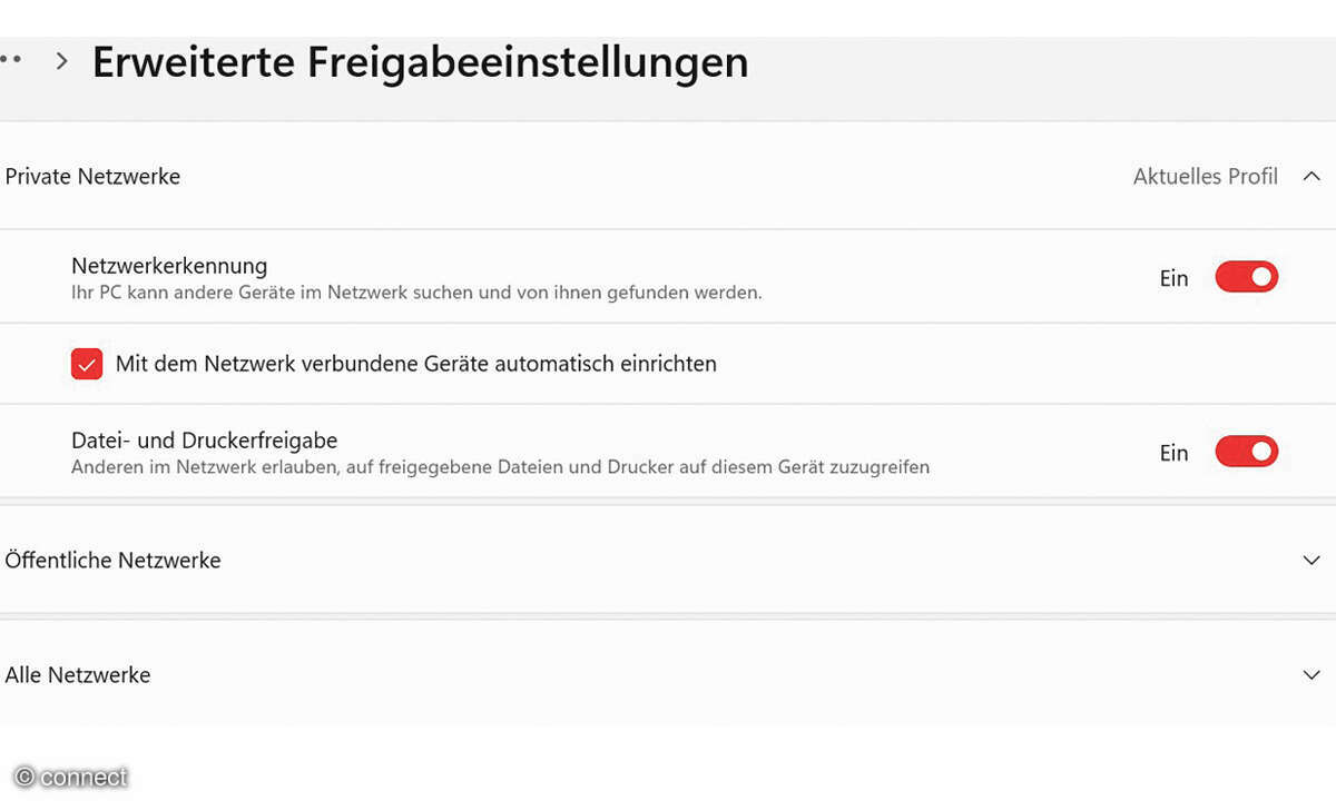 Homeserver Screenshot Datei- und Druckerfreigabe