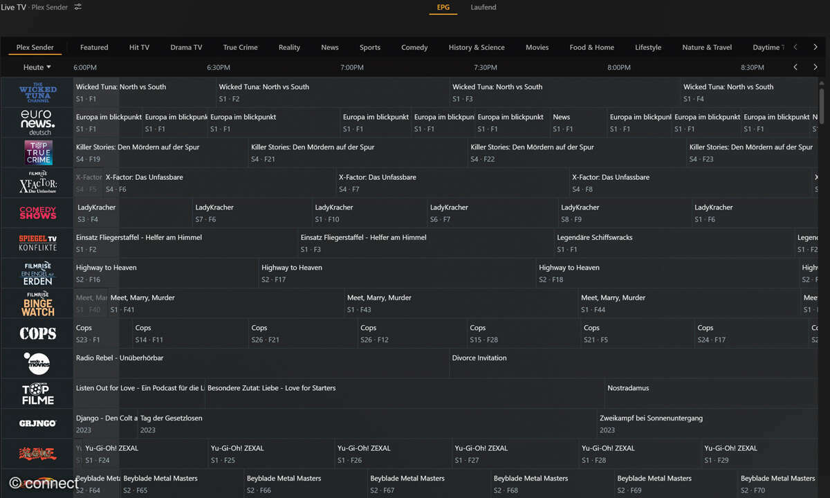 Mediaserver im Heimnetz: Screenshot Plex Live-TV-Sender
