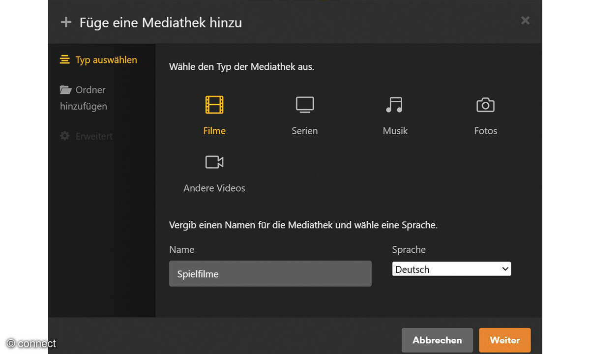 Mediaserver im Heimnetz: Screenshot Mediathek hinzufügen