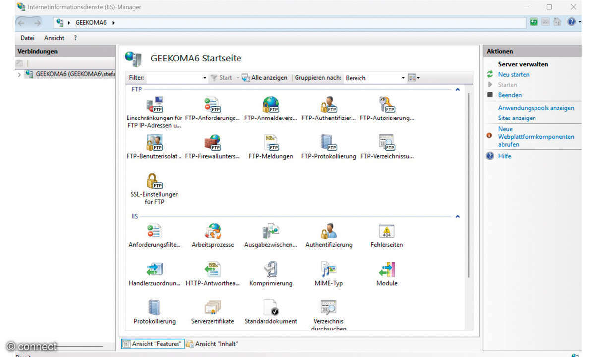 Homeserver Screenshot - IIS-Verwaltung FTP-Site hinzufügen