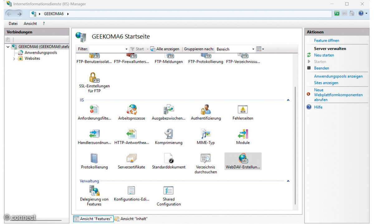 Homeserver Screenshot IIS-Manager Regeln WebDAV