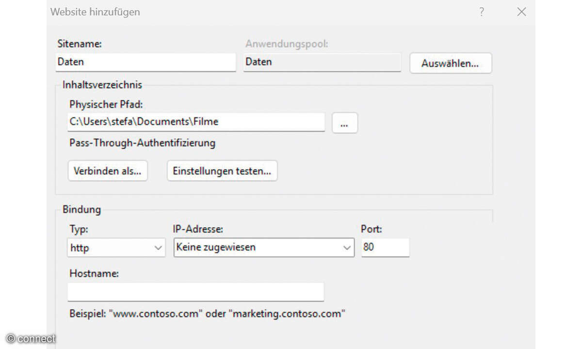 Homeserver Screenshot WebDAV Site hinzufügen Zugriff