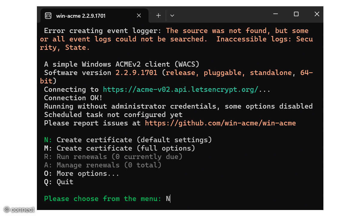 Homeserver Screenshot SSL-Zertifikat erstellen