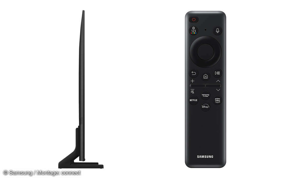 Samsung GQ65Q60D im Test: Seitenansicht und Fernbedienung