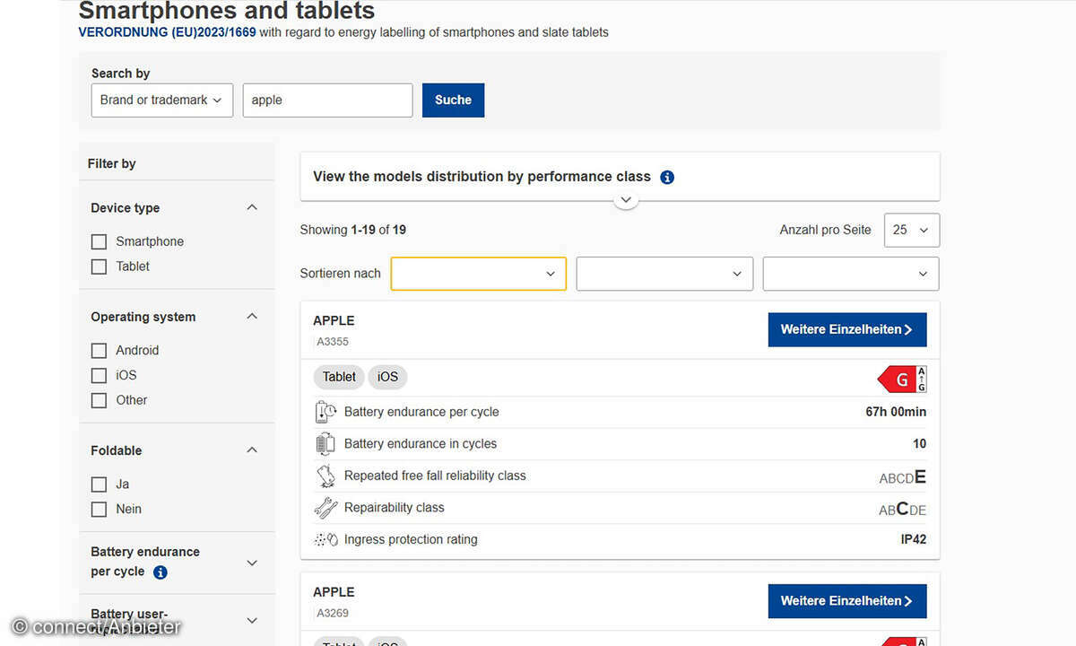 Screenshot Eprel Datenbank