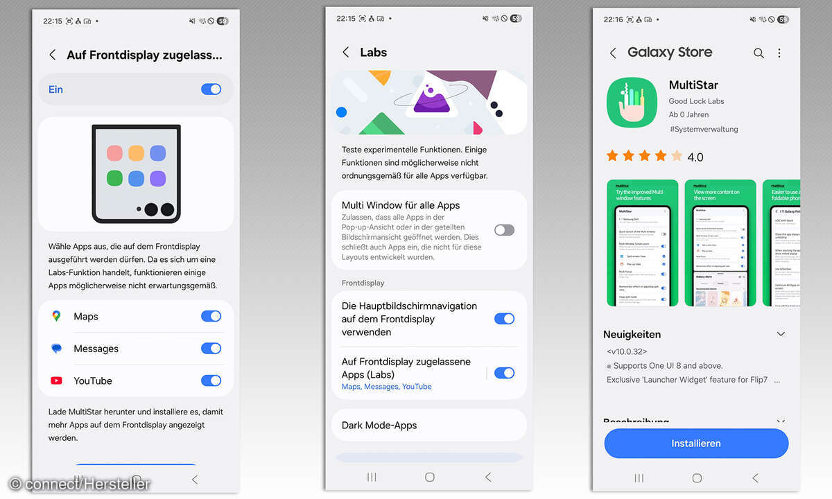 Samsung Galaxy Flip 7 Test Screenshot Apps Außendisplay