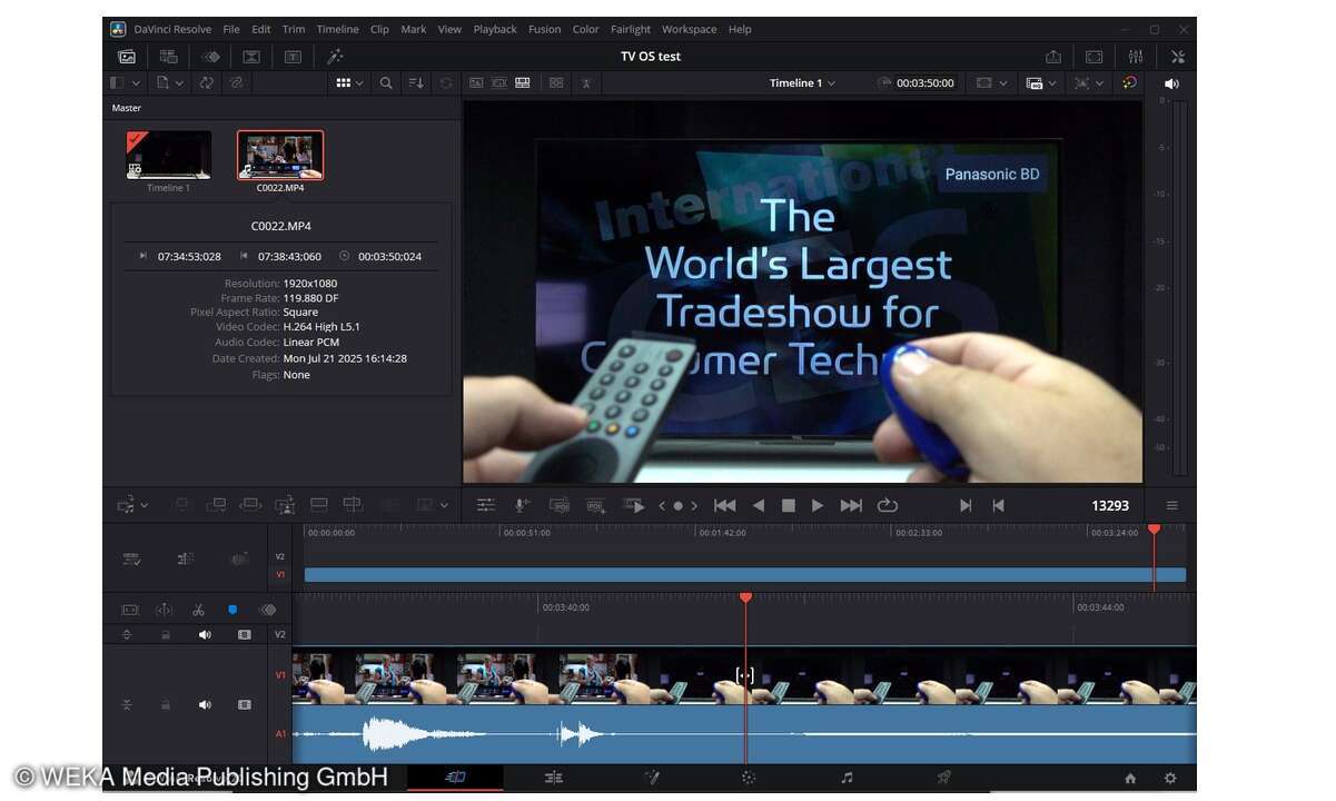 lle Bedienschritte an den Fernsehern wurden mit einer Hochgeschwindig- keitskamera aufgezeichnet und am PC framegenau analysiert. Dazu nutzten wir die Schnittsoftware DaVinci Resolve 20.