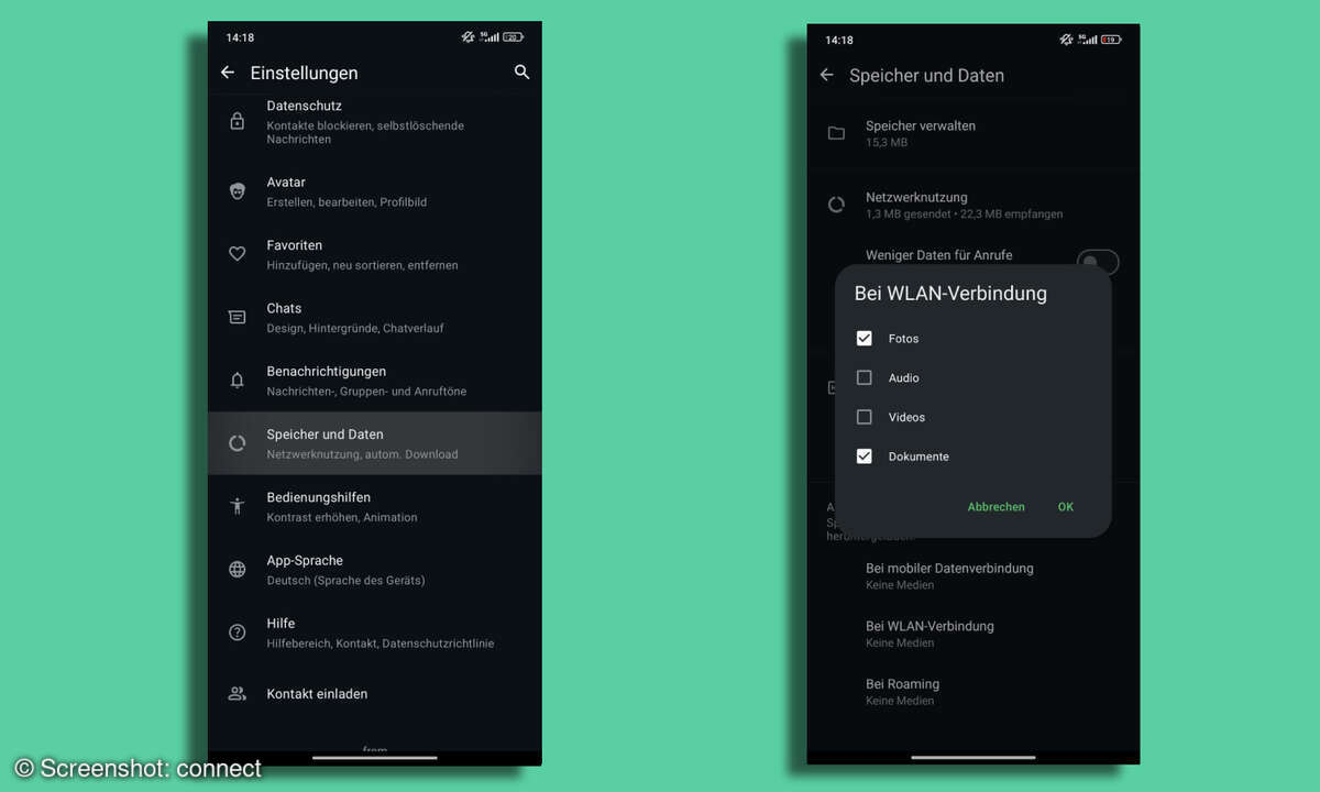 WhatsApp Medieneinstellungen
