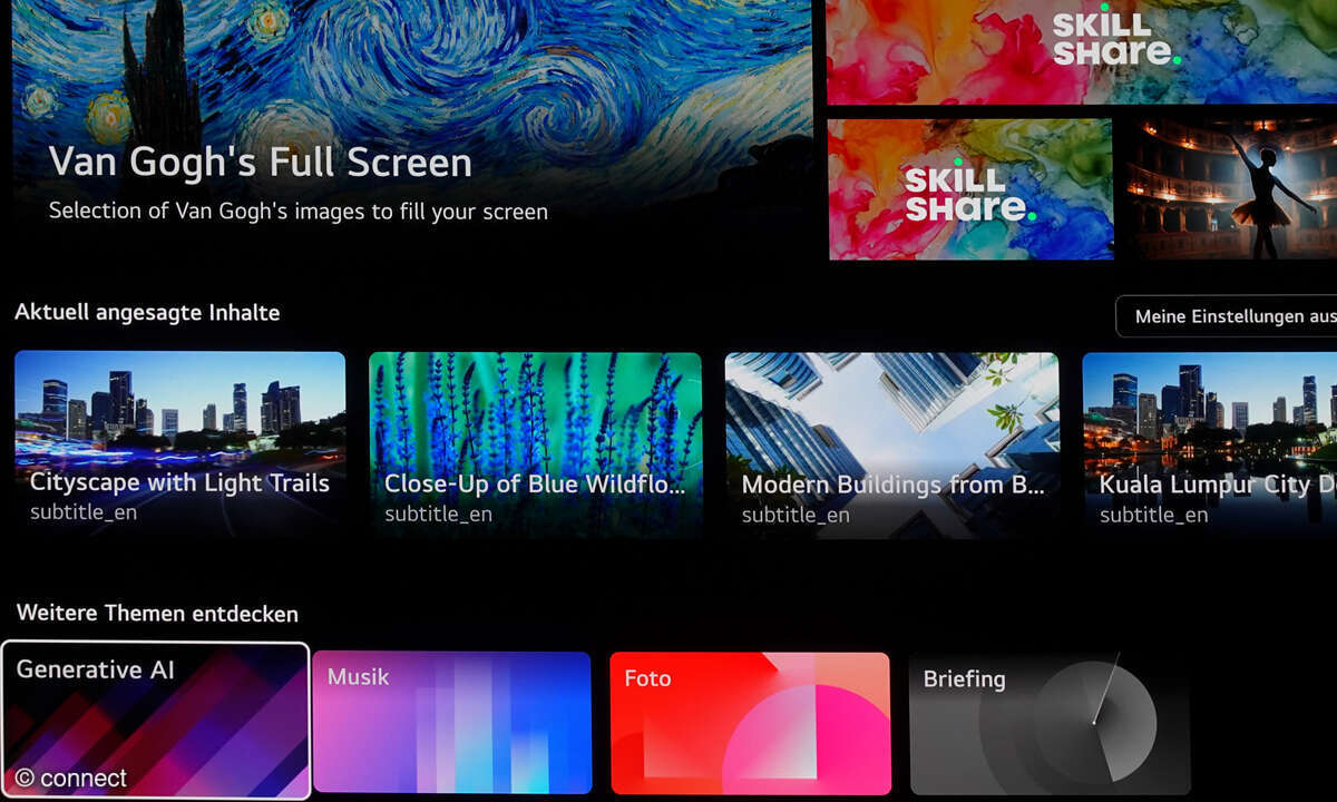 LG OLED77G58LW im Test: Screenshot Gallery-Design