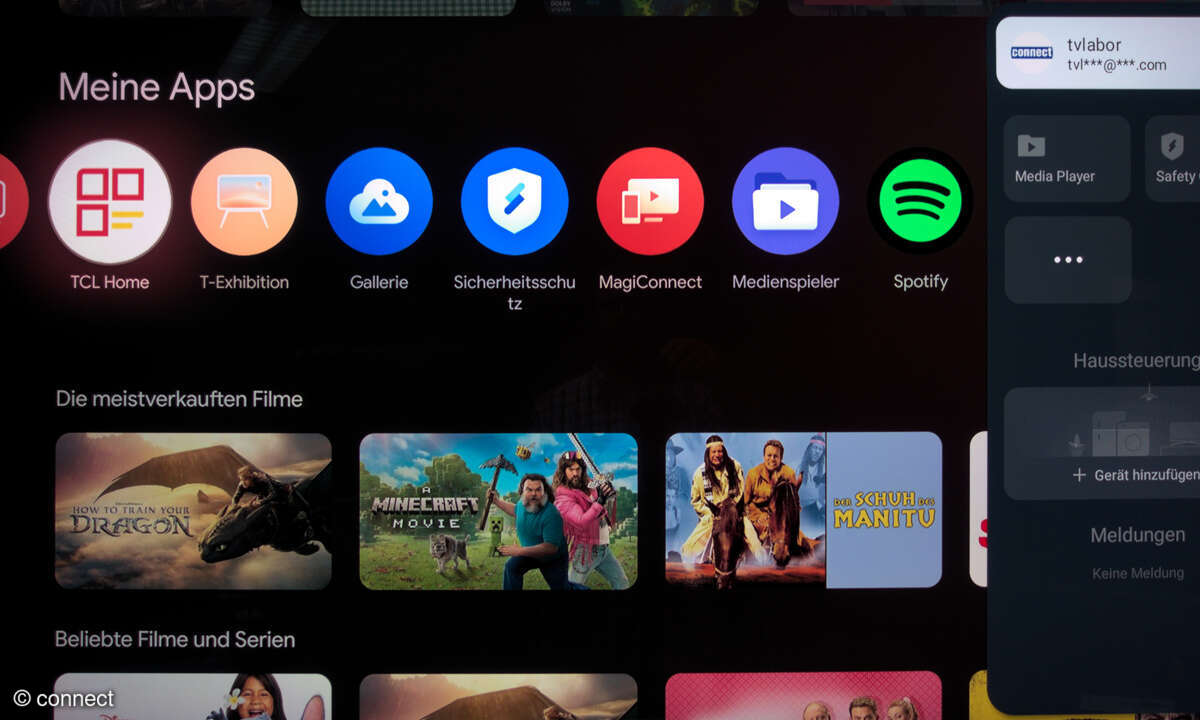 TCL 65Q8C im Test: Screenshot Menue Meine Apps