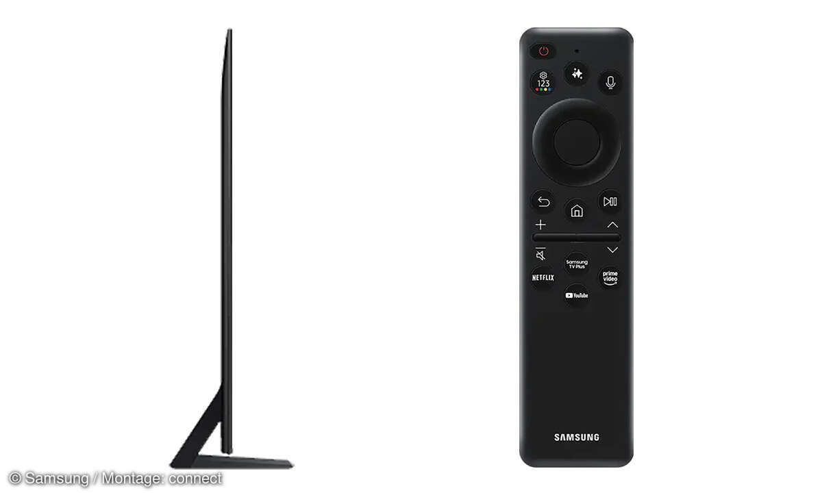 Samsung GQ55Q8F im Test: Seitenansicht und Fernbedienung