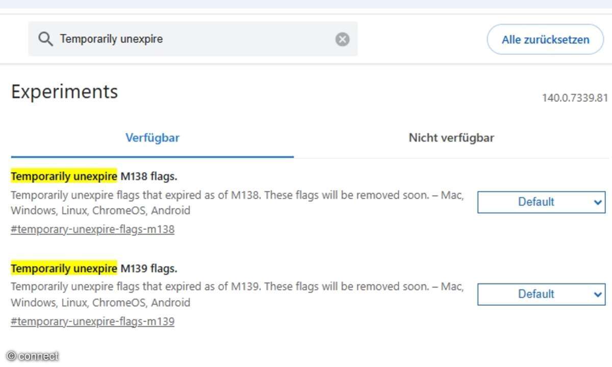 Katz- und Maus-Spiel: Je nach installierter Chrome-Version (hier Portable) passen Sie die aktuellsten Flags an.