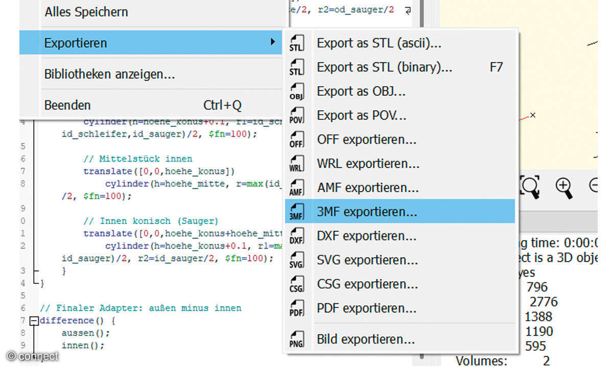 Workshop: 3D-Modelle mithilfe von KI konstruieren - Screenshot Dateiformate