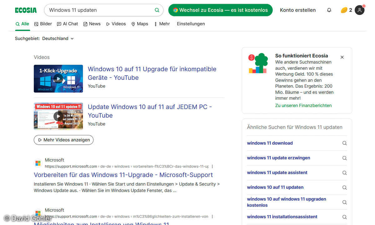 Europäische Alternativen zu US-Software- & Cloud-Anbietern: Screenshot Ecosia