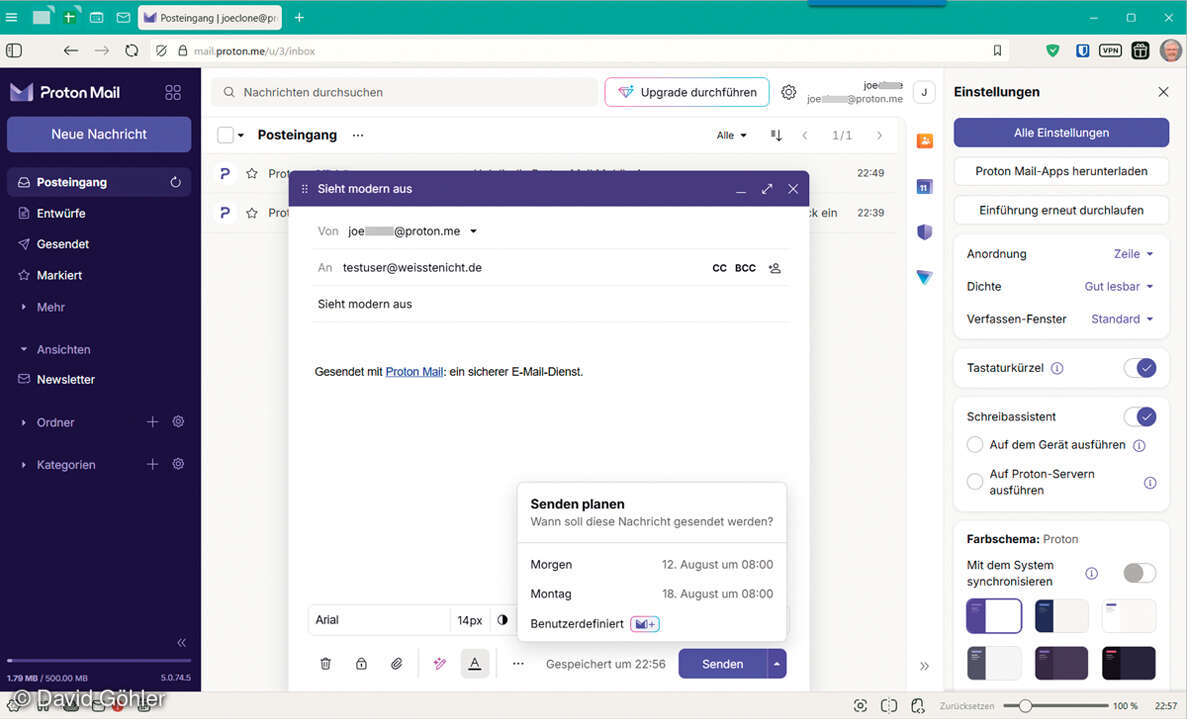 Europäische Alternativen zu US-Software- & Cloud-Anbietern: Screenshot Proton Mail