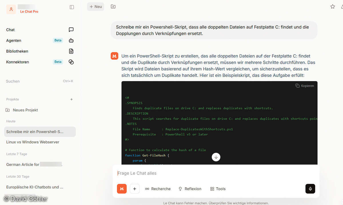 Europäische Alternativen zu US-Software- & Cloud-Anbietern: Screenshot KI Mistral