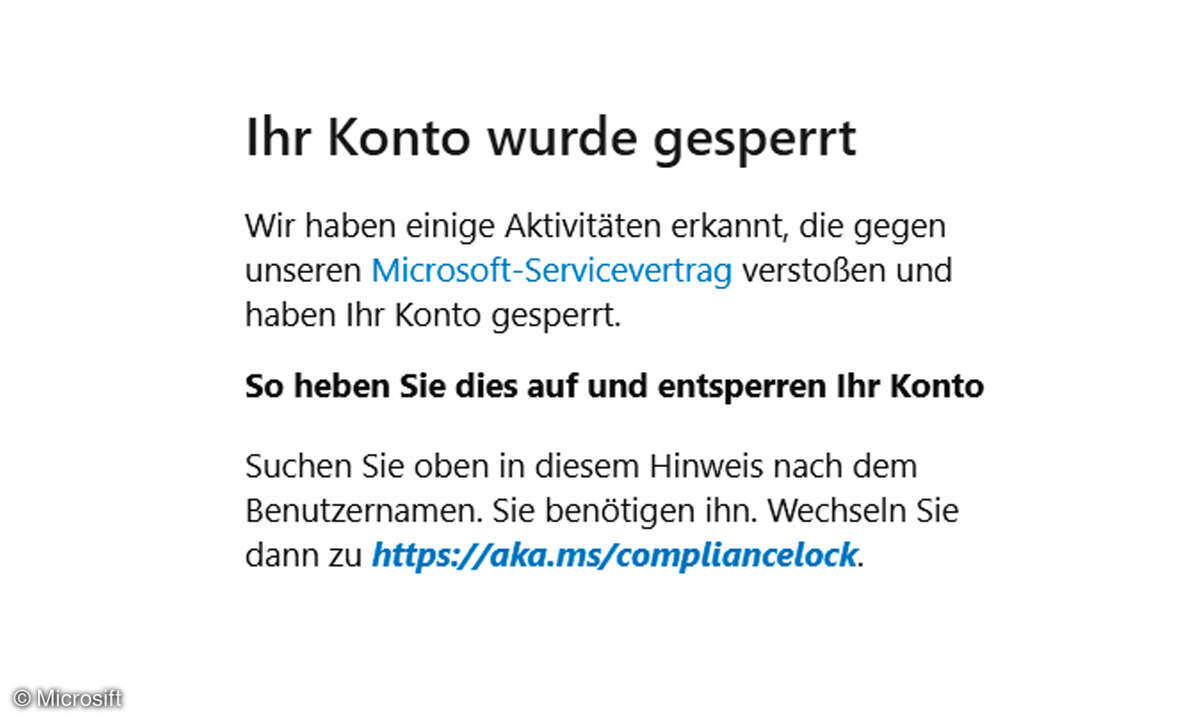 Europäische Alternativen zu US-Software- & Cloud-Anbietern: Screenshot Microsoft Konto Sperrung