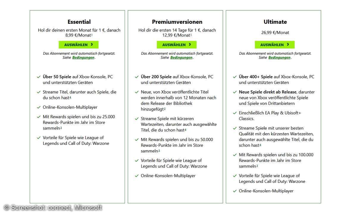 Die neue Preisstruktur für den Game Pass. Der PC wird gesondert beworben und betrachtet.