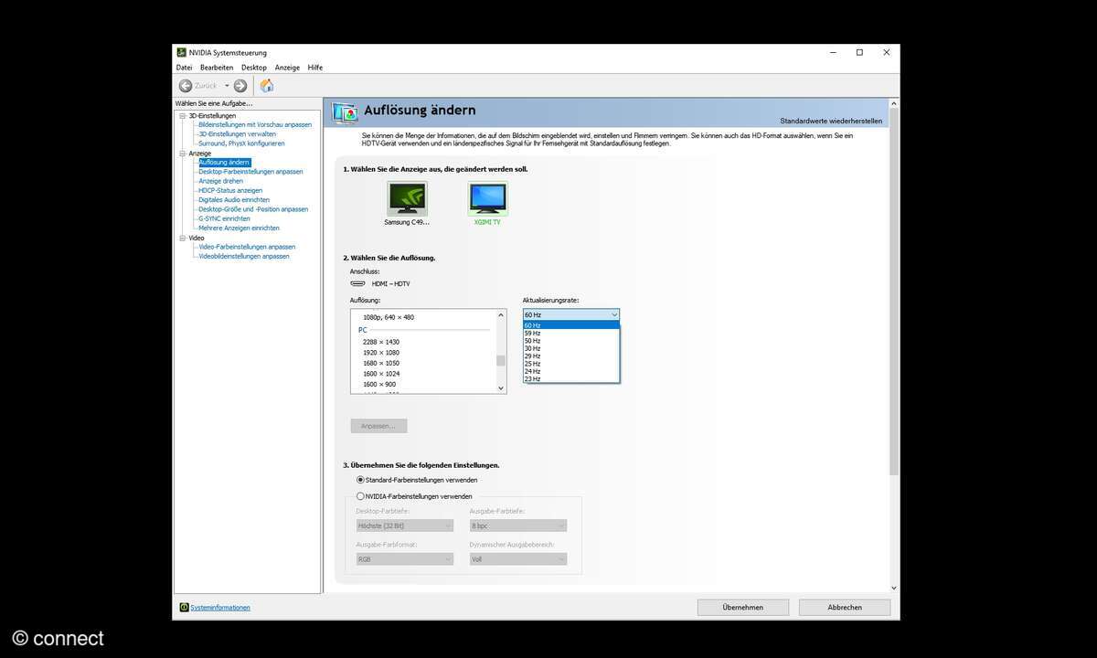 An HDMI 1 ist das Maximum von 4K und 120 Hz nicht einzustellen. Auch VRR (G-Sync Compatibility) streikt.