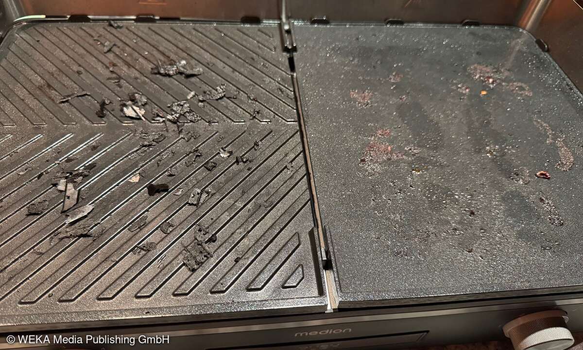 Wir haben dem Medion LIFE MD 12027 nichts erspart ... - mit einem feuchten Stück Küchenrolle ging es den Grobresten an den Kragen, danach wanderten beide Platten in die Spülmaschine.