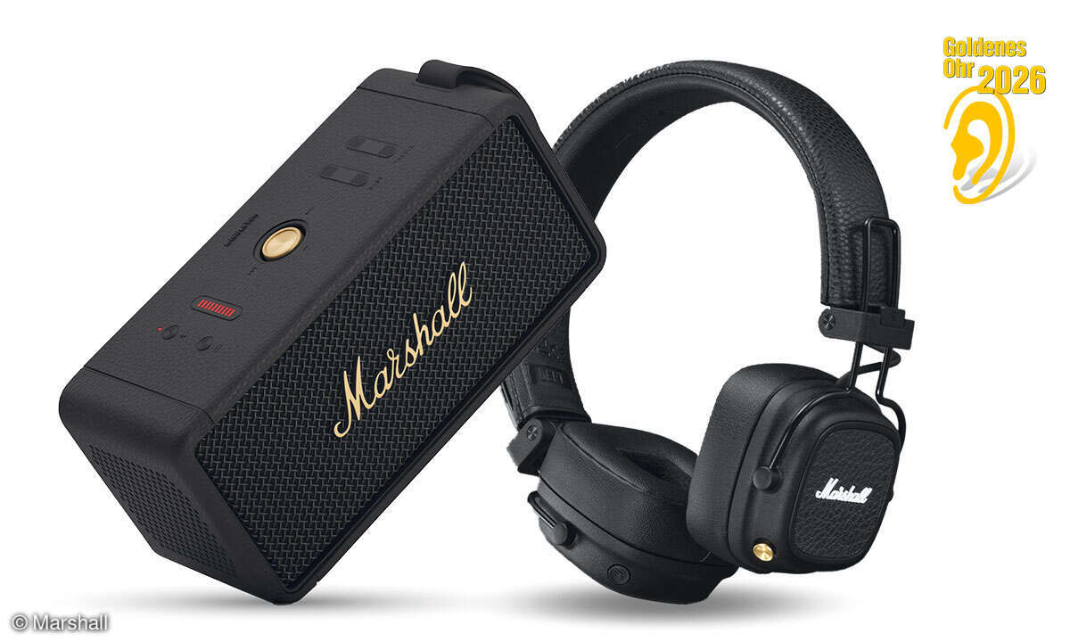 Der kleine Speaker bietet satten Klang dank kraftvoller Stereoausstattung mit zwei Hochtönern, zwei Bass-Treibern und Passivmembranen. Im Paket ist der On-Ear-Kopfhörer mit bis zu 100 Stunden kabelloser Laufzeit.