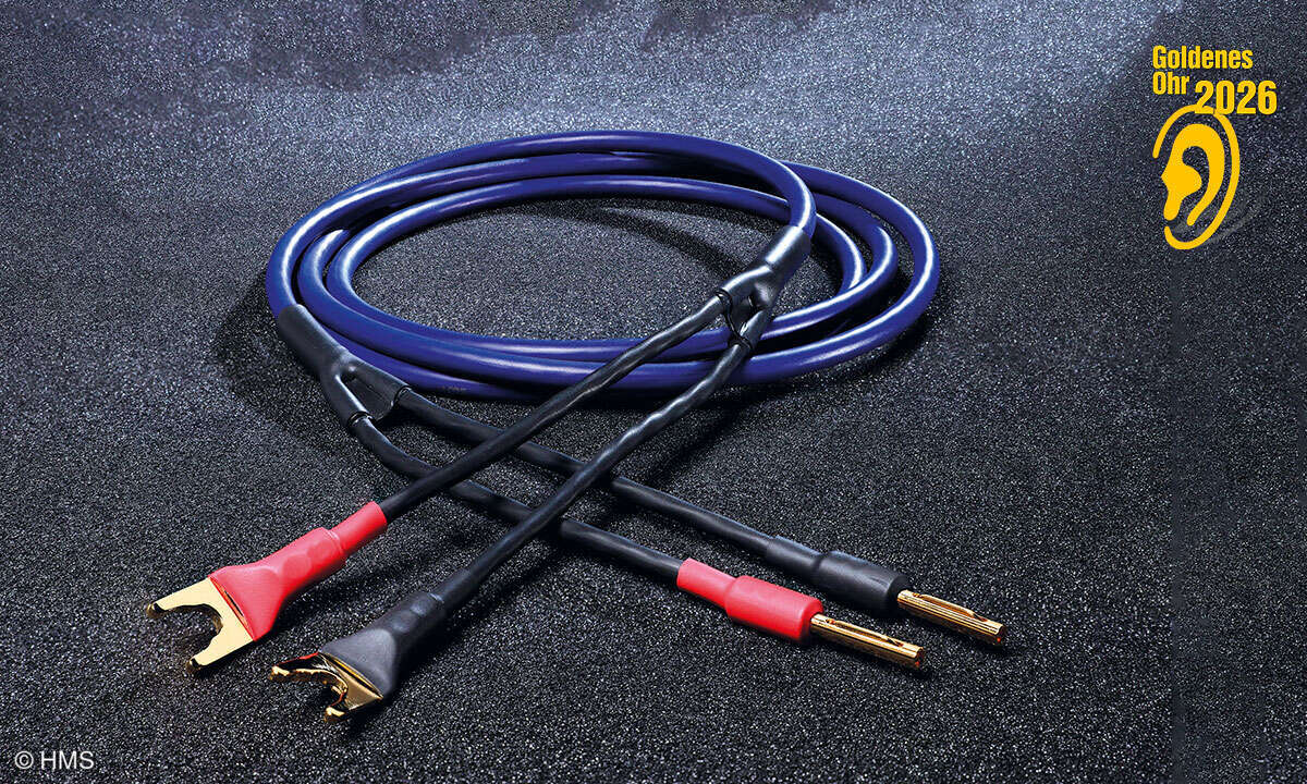 Leicht verlegbares rundes Spitzenkabel mit 6 mm und dunkelblauem PU-Mantel, kreuzverschalt mit 2 × 3 Litzen aus OFCu (2,85 mm²). BFA-Bananenstecker bereits vormontiert, sehr niedriger Widerstand (14,2 mΩ/m).