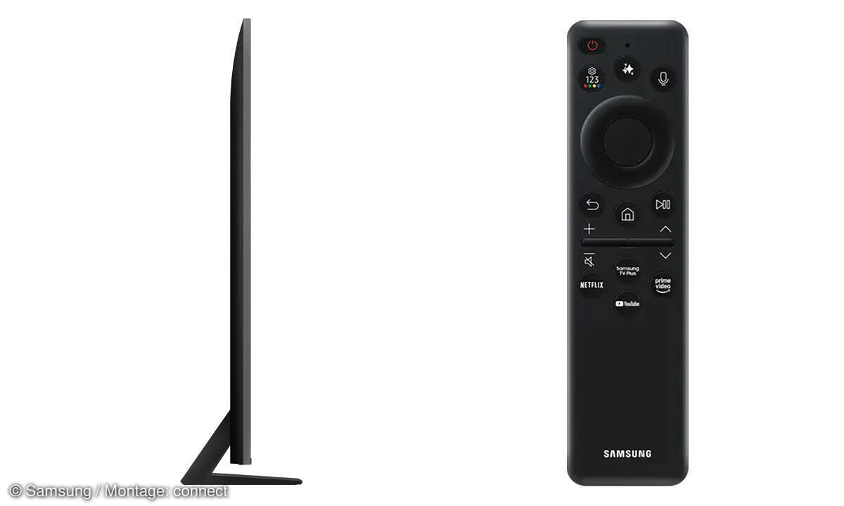 Samsung GQ65QN80F im Test: TV Seitenansicht und Fernbedienung