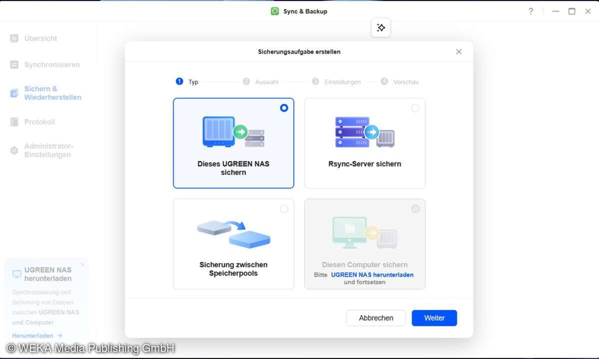 Für das Sichern des PCs oder Notebooks muss man UGREEN NAS einsetzen.