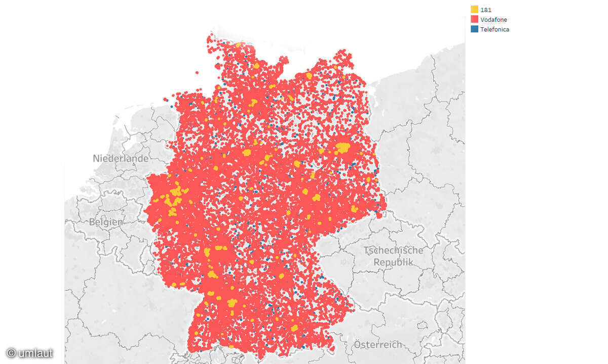 Mobilfunknetzttest 2026: Karte 1&1 Selbsversorgung