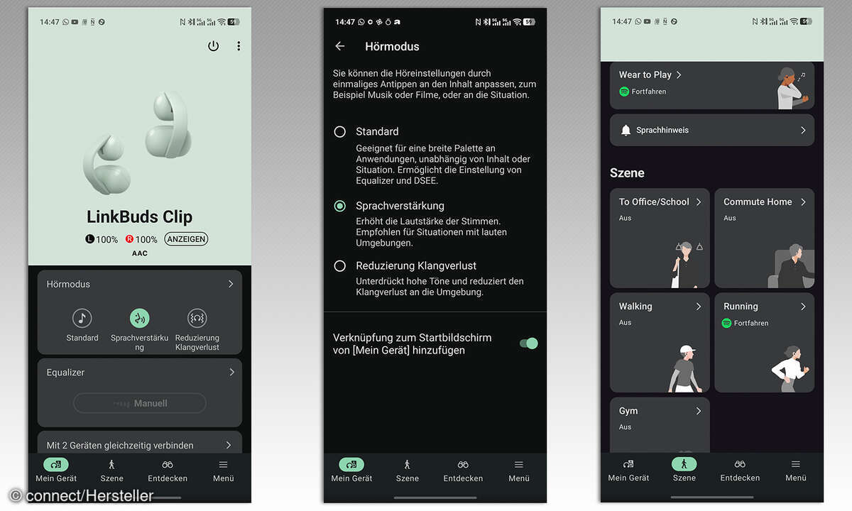 Sony Linkbuds Clip Screens Hörmodi