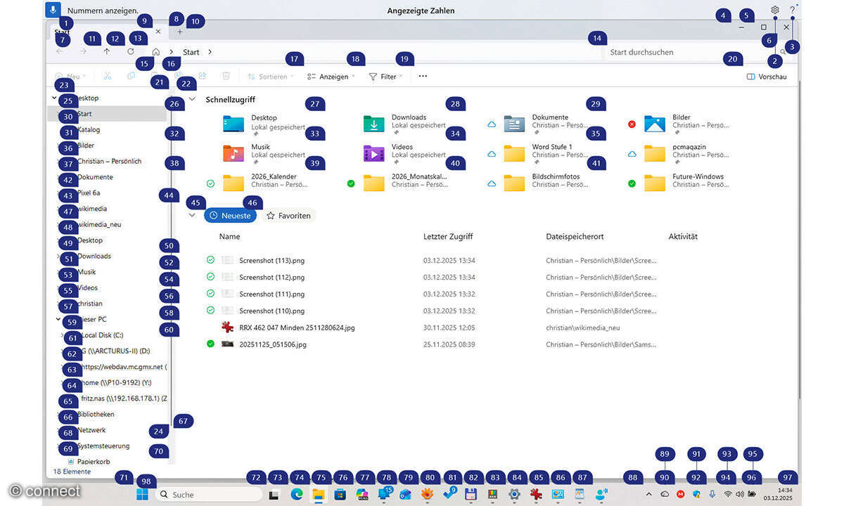 Windows der Zukunft: Screenshot Bildschirmobjekte Nummern