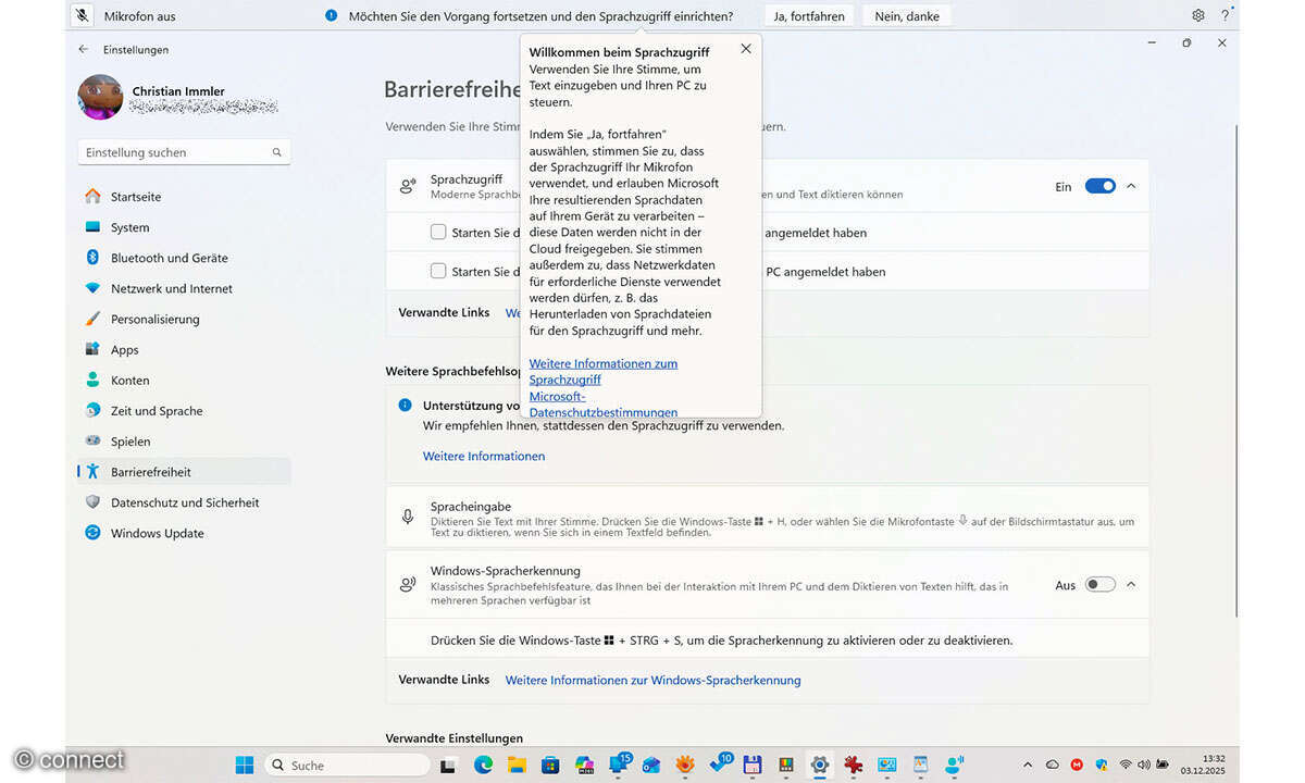 Windows der Zukunft: Screenshot Einstellungen Sprachzugriff