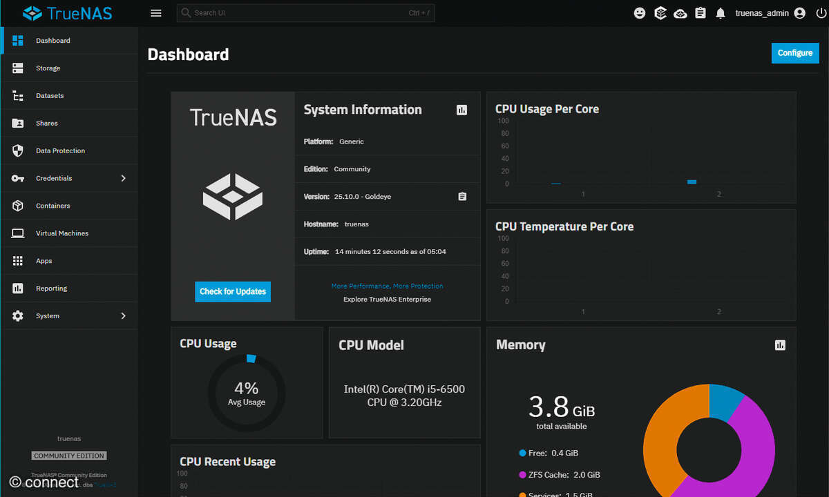 Eigener Heimserver mit ZimaOS: Screenshot TrueNAS