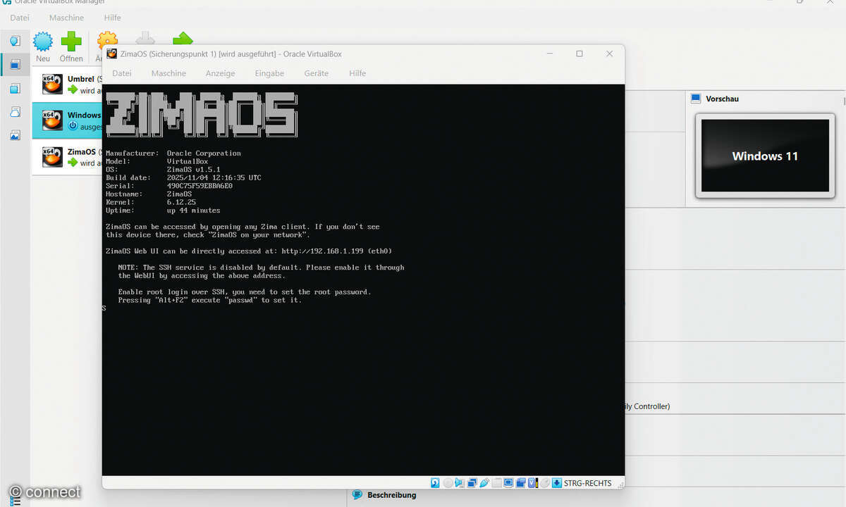 Eigener Heimserver mit ZimaOS: Screenshot ZimaOS in VM
