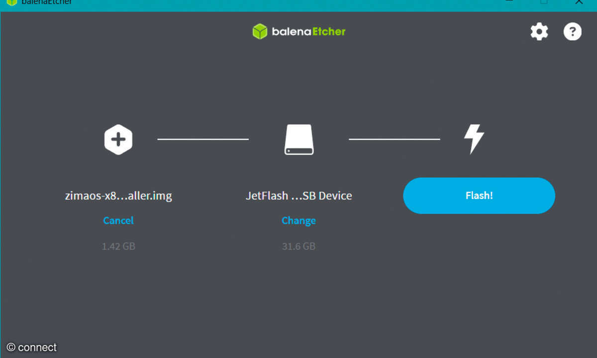 Eigener Heimserver mit ZimaOS: Screenshot Balena Etcher