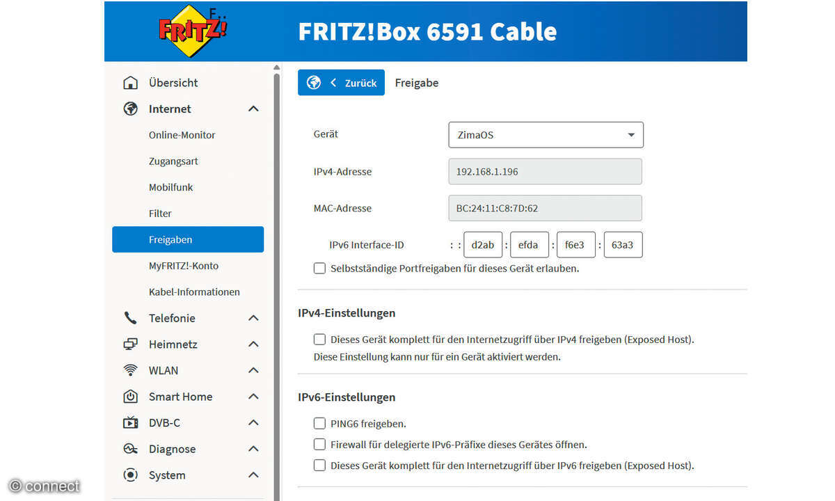 ZimaOS: Screenshot Fritz!box