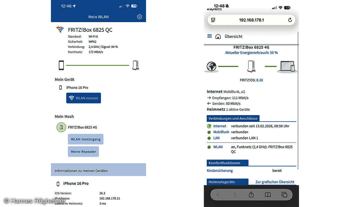 Fritz!Box 6825 4G im Test: App Screenshots