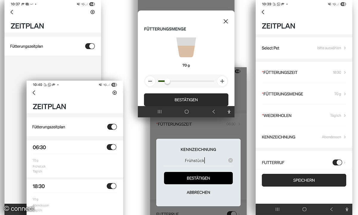 Granary Smarter Futterautomat mit Kamera im Praxistest: App Screenshot Fütterunszeitplan