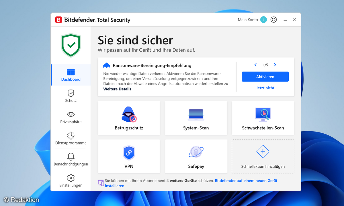 Bitdefender Ultimate Security Startbildschirm