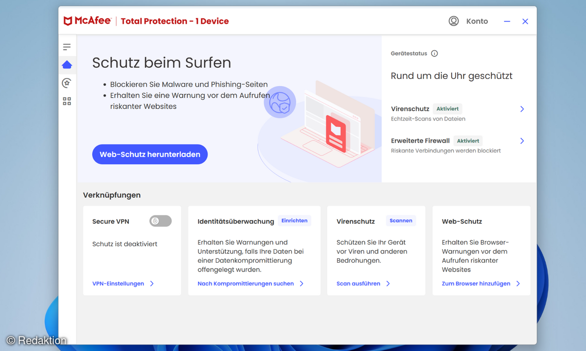 McAfee+ Ultimate Startbildschirm