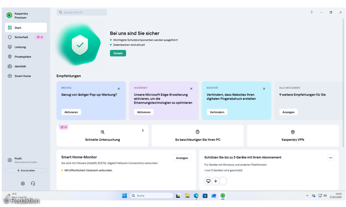 Kaspersky Premium Total Security Startbildschirm