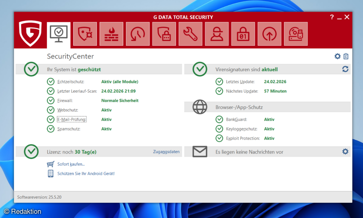 G Data Total Security Startbildschirm