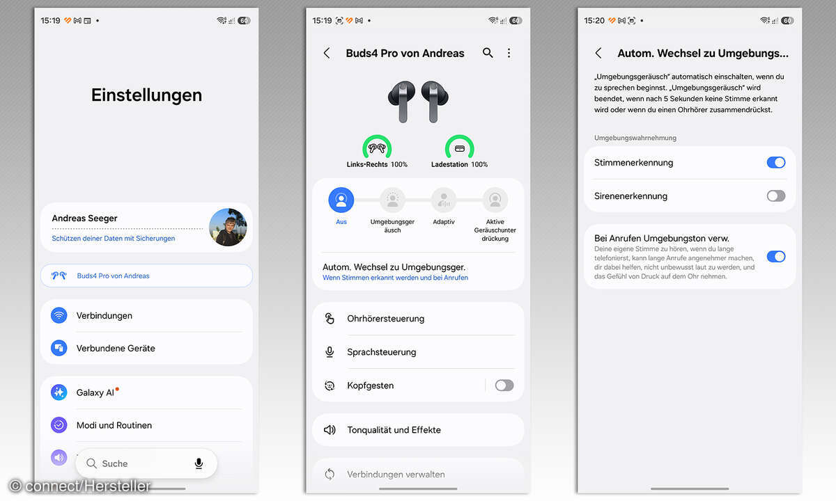 Samsung Galaxy Buds 4 Pro Test Screenshot Startbildschirm
