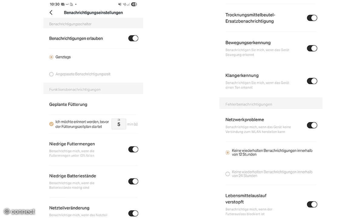 Granary Smarter Futterautomat mit Kamera im Praxistest: Screenshots Benachrichtigungs-Einstellung
