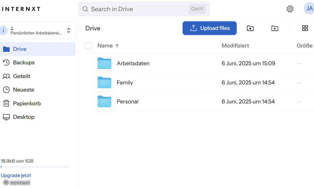 Effizient online arbeiten: Screenshot Internxt
