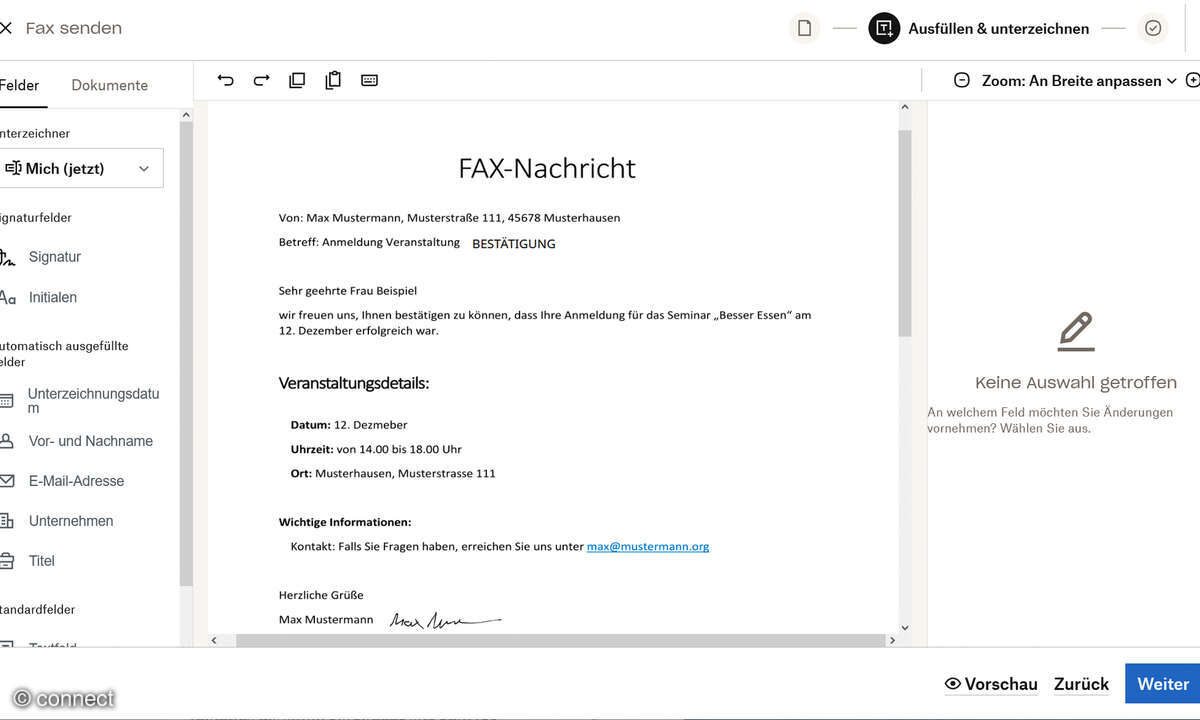 Effizient online arbeiten: Screenshot HelloFax