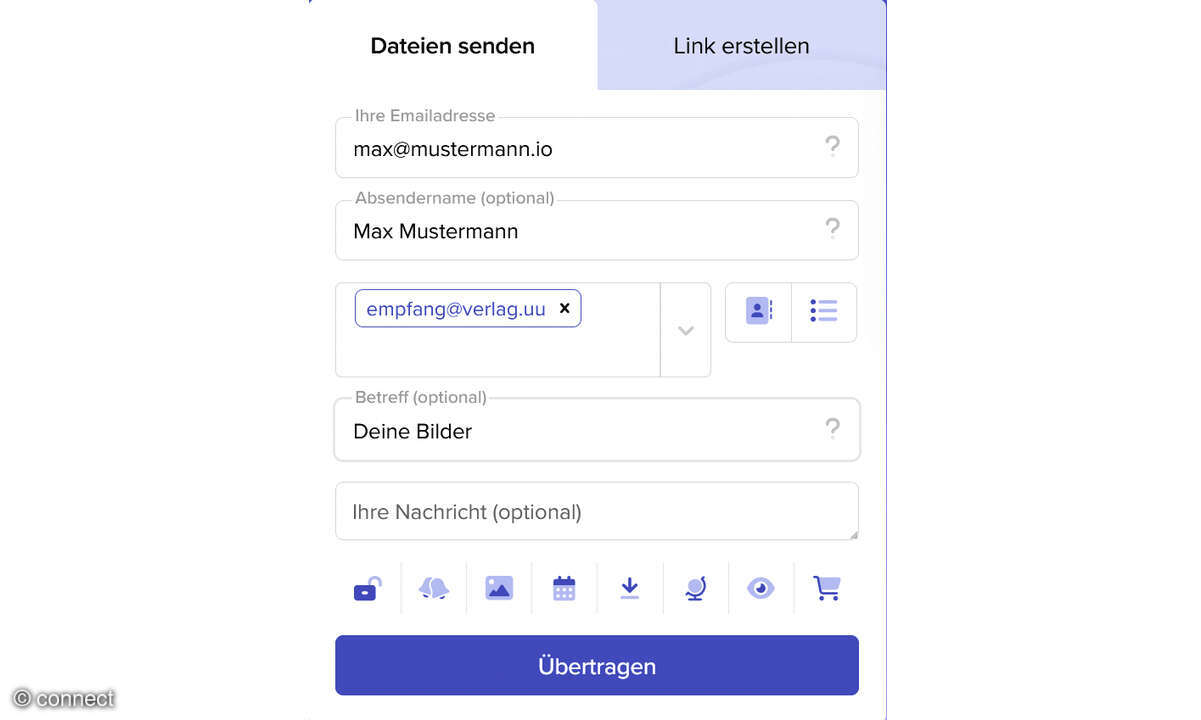 Effizient online arbeiten: Screenshot TransferNow